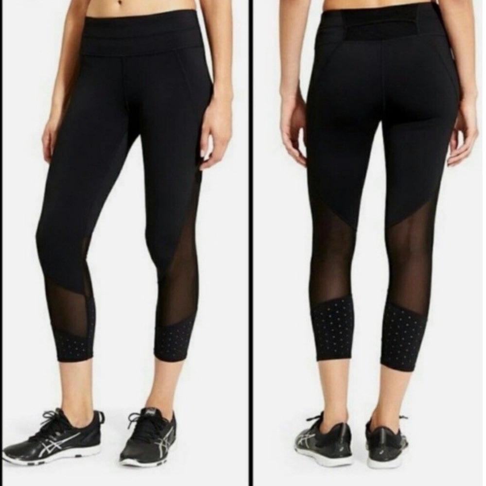 Athleta Black Mesh Inset Capri Leggings Workout‎ Activewear Women's Size 1X